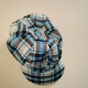 Blue, black, white plaid hat